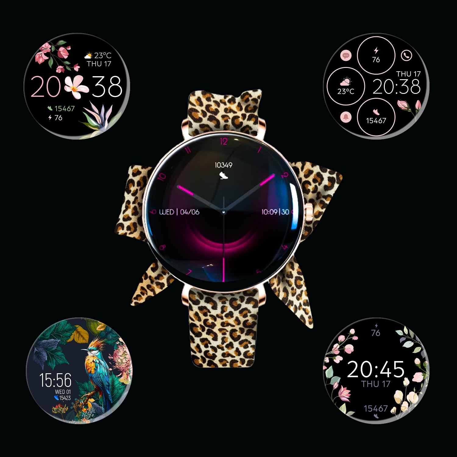 Forever Smartwatch Lucca SB-370 - Zegarek Damski z Funkcją Dzwonienia, Wodoodporny, Sportowy, Kobiecy Dodatek, Dwa Paski, Modny Wzór Panterka, Rosegold, Zegarek na Ręke
