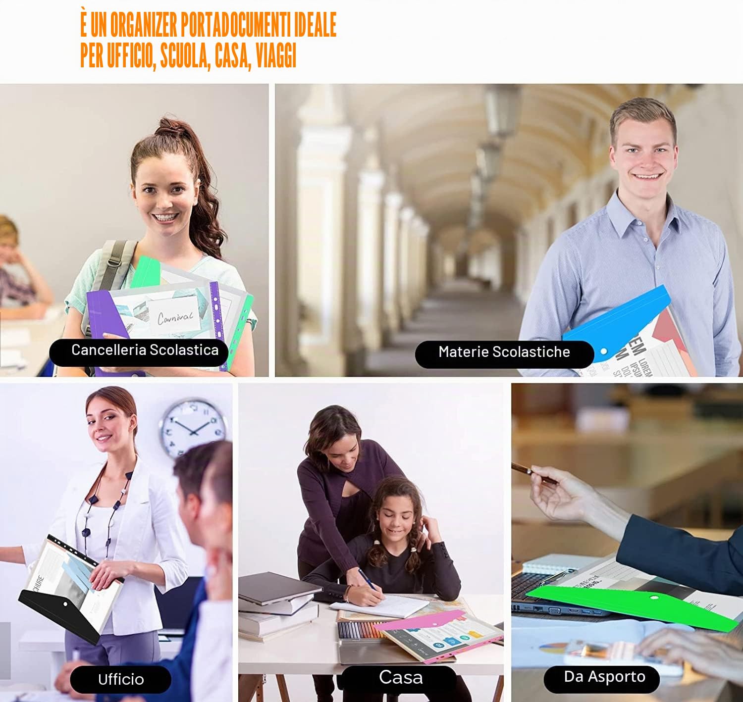 KAHEIGN 16 Pezzi Tasche Perforate Espandibili, 8 Colori Portafogli in Plastica A4 File di Documenti Cartelle Popper Raccoglitore ad Anelli A4 con Chiusura a Scatto, Tasca per Etichetta e Anello