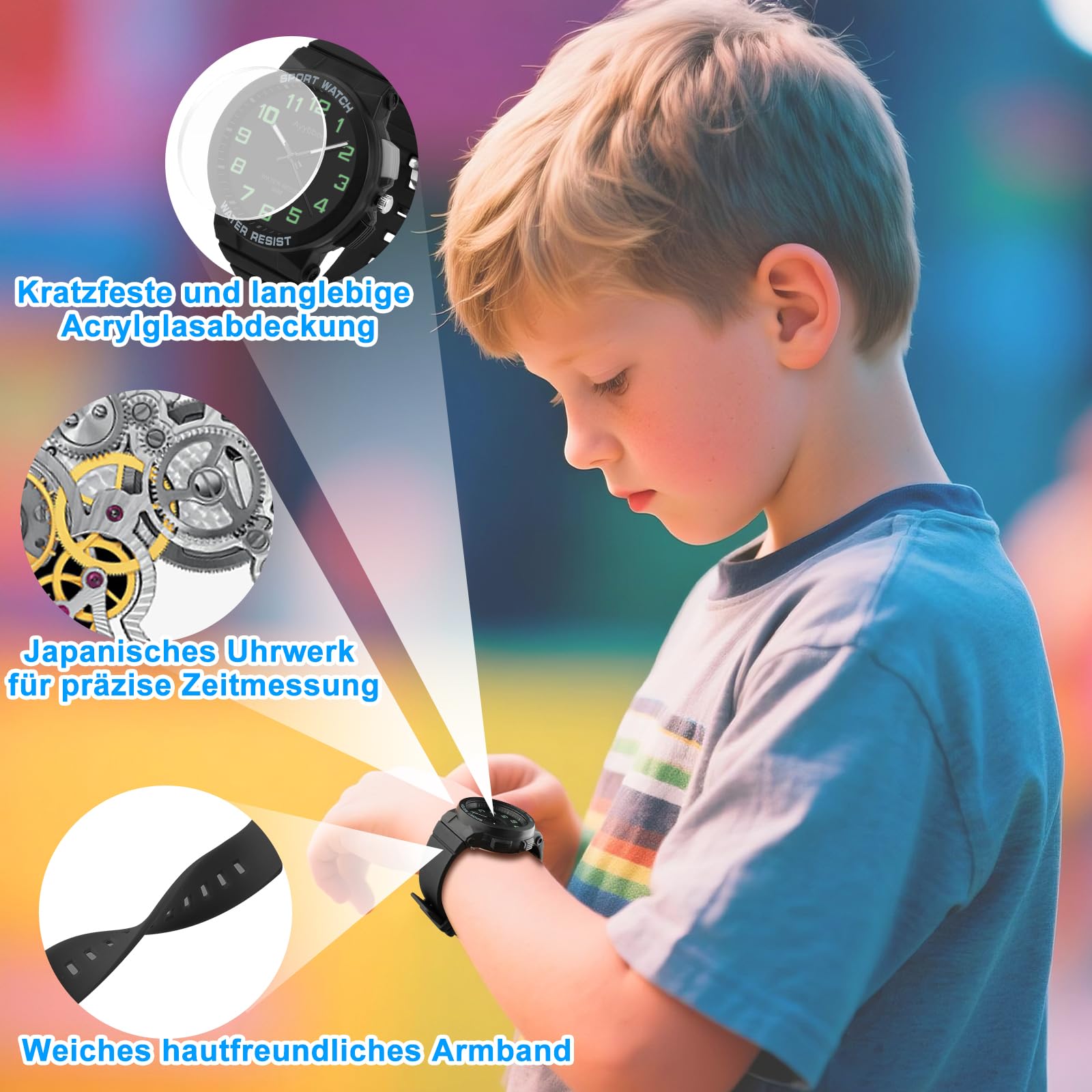 Analogique Montre pour Enfants Âgés De 4 À 16 Ans | Montre Garçons et Filles, 50M Étanche Avec Cadran Lumineux, Adaptée À L’École, Sport et Sorties Extérieures pour Juniors
