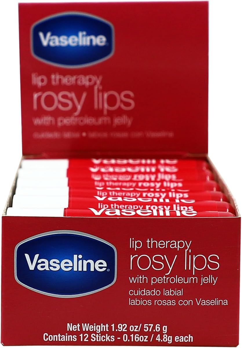 Vaseline Lip Rosy, Fast-Acting Nourishment, Ideal for Chapped, Dry, Cracked, or Damaged Lips, Lip Balm,12 Sticks, 1 Box