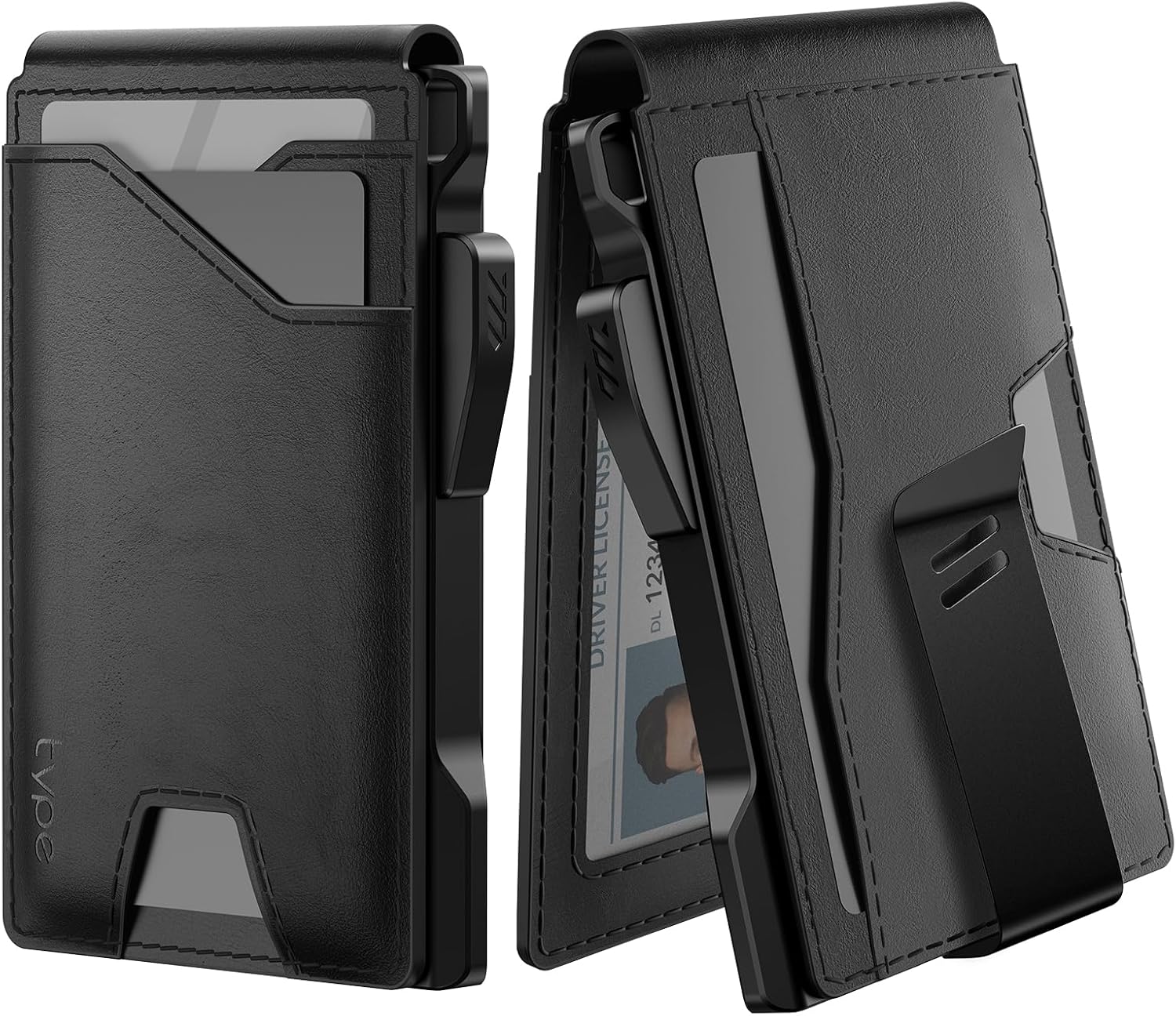 typecase Tactical Wallet for Men Card Holder: Pop Up Card Case, Genuine Leather, Smart, RFID Blocking, Slim, Minimalist, Thin, Front Pocket - 9-13 Card Capacitiy, ID Window, Money Clip (Black)