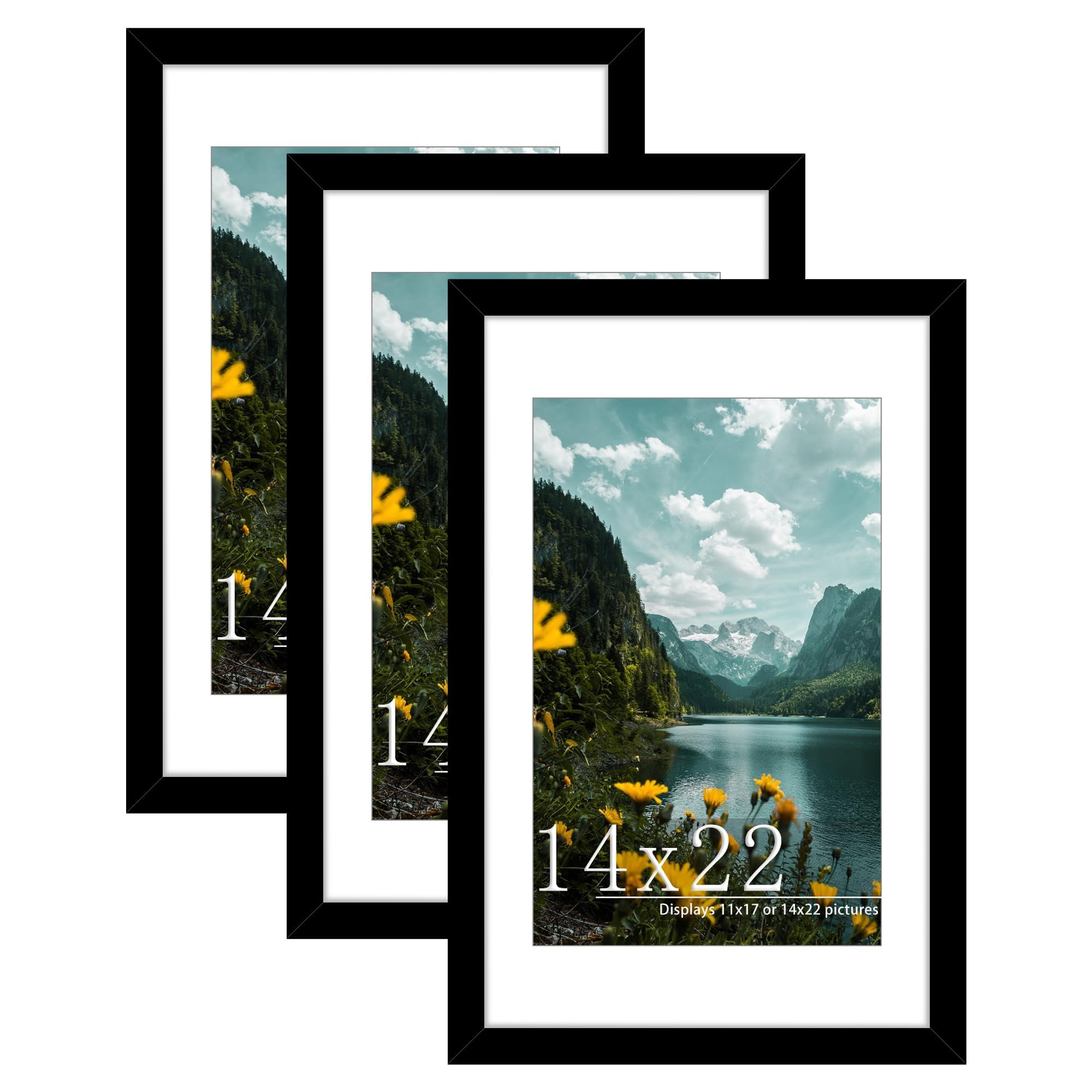 Picrit 14x22 Black Picture Frame, Poster Frame for Wall, 3 Pack