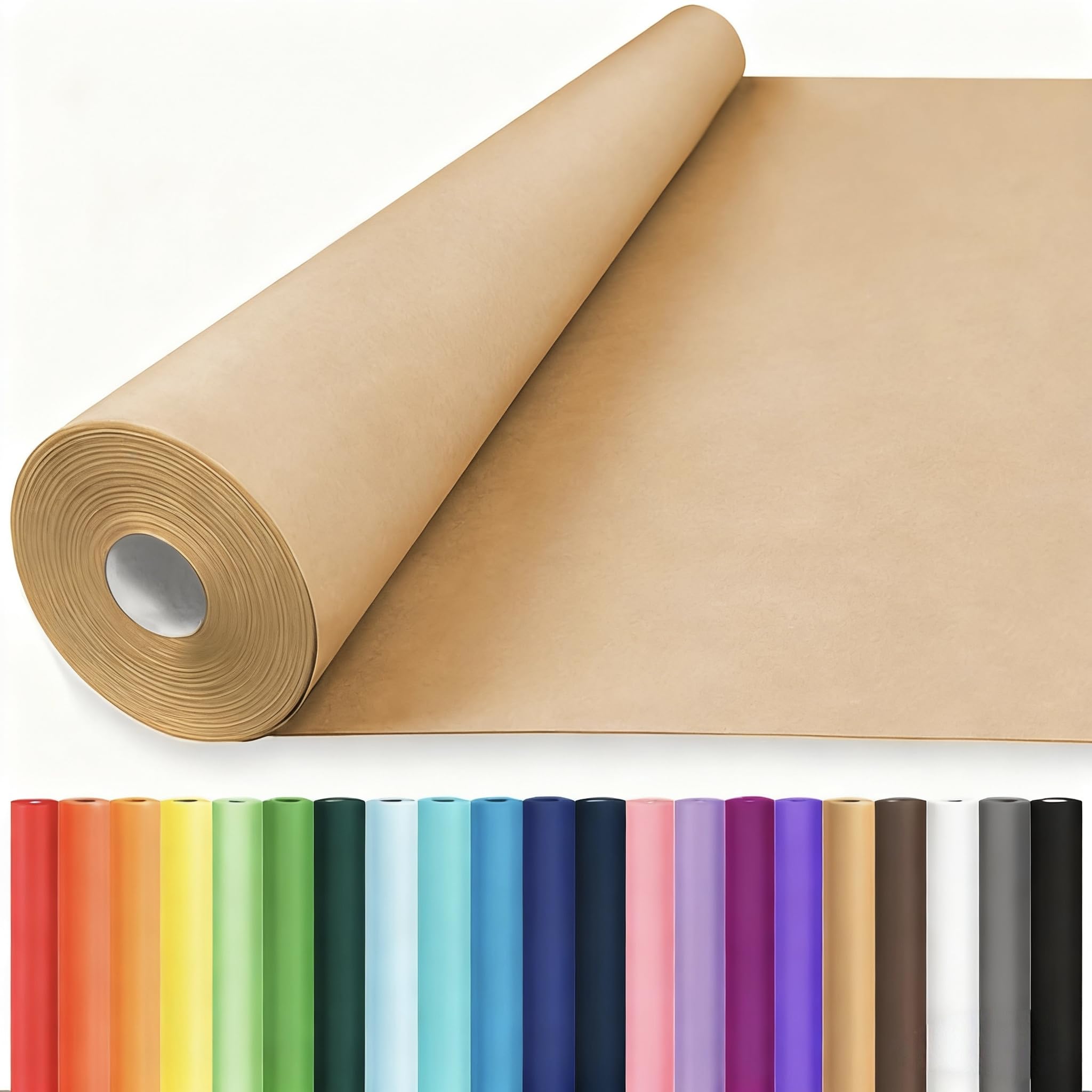 Vanhench 36"x 2520" (210') Brown Wrapping Paper Roll for Bulletin Board Paper, Kraft Paper, Craft Paper, Art Craft Bouquet Flower Table Covering Poster Packing Shipping Moving Supplies, 70GSM 50LB