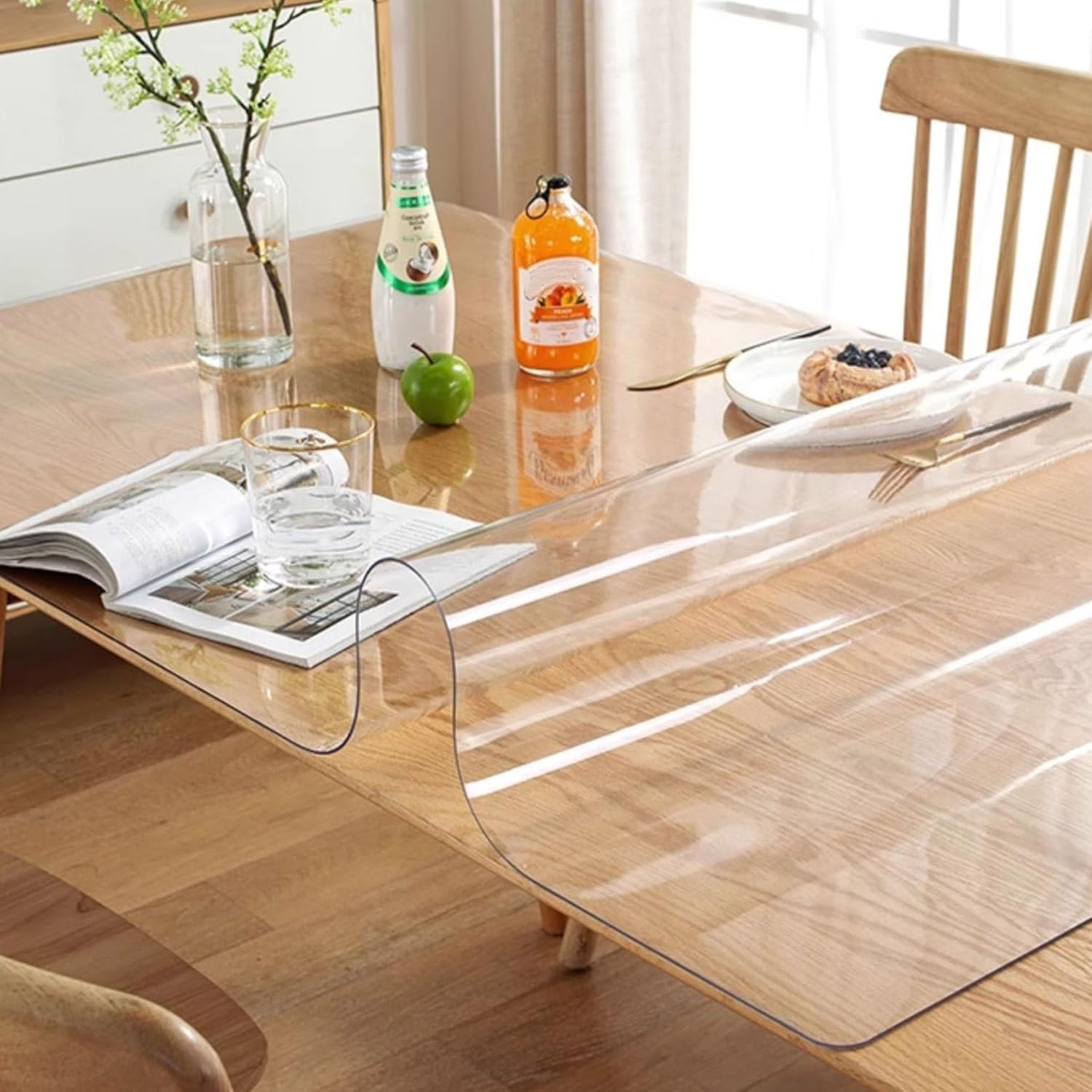 Transparent Table Cloth Rectangular PVC Protector Table Cover 2mm Thick Waterproof Clear Table Mat for Kitchen Coffee Office Dining Table(40x140cm)