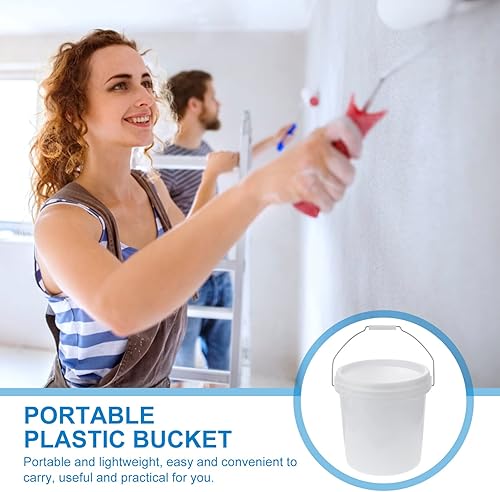 Miniatura 8 de Healifty Cubo de 3 galones, cubo de plástico resistente de 10 L, cubo de limpieza con asa y tapa, cubo industrial redondo para trapear pintura,