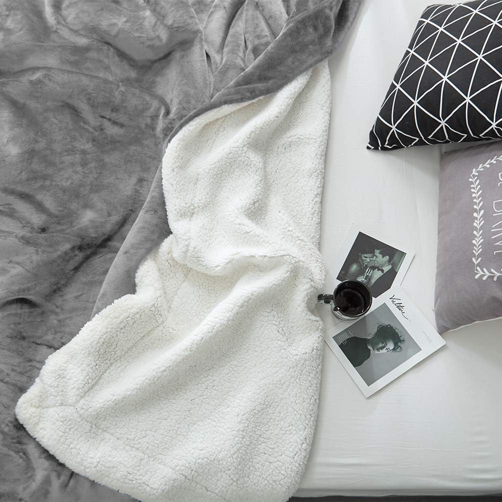 Buy 1 get 1 LBRO2M Sherpa Fleece Bed Blanket King Size Super Soft Fuzzy Plush Warm Cozy Fluffy Microfiber Couch Throw Velvet Double Reversible Luxurious Blankets,Grey