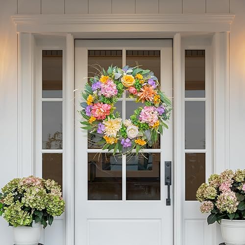 Miniatura 6 de Coronas de verano para puerta delantera, corona de primavera de 24 pulgadas con hortensia, para todas las estaciones, exterior, interior, exterior,
