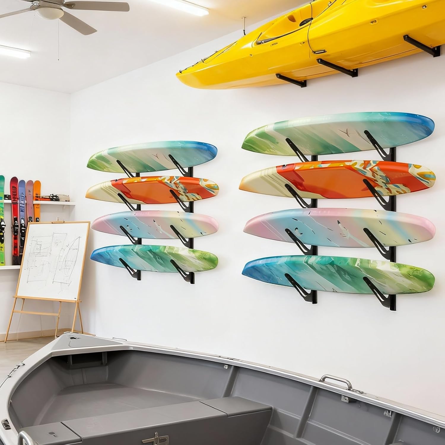 Wakeboard Storage Rack, Adjustable Wall Mount 4 Level Boards Display, Water Sports Gear Hanger for Skateboard Surfboard Wakeboard Snowboard, Holds up to 120 lbs, Ski Skateboard Wall Mount