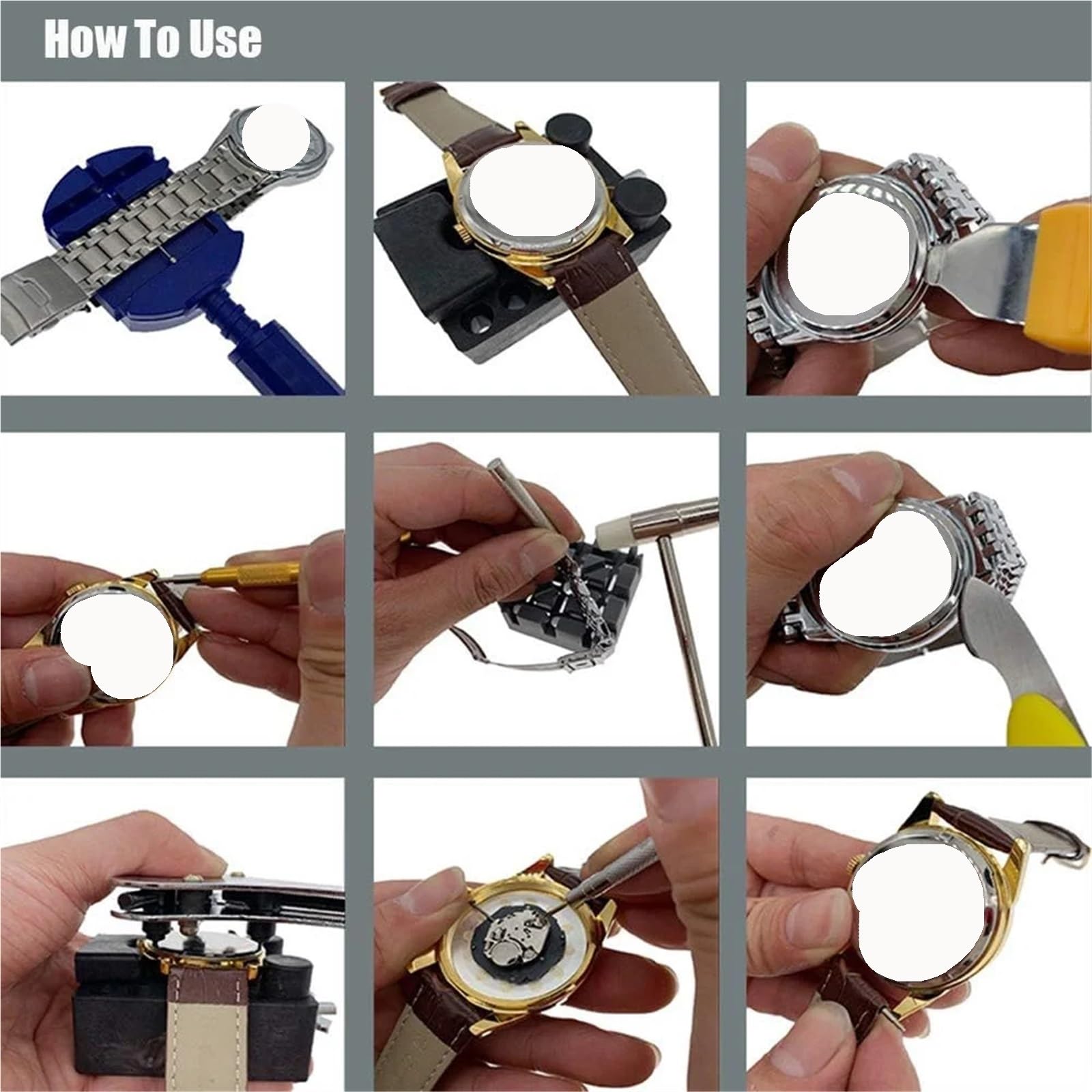Kit De ReparacióN De Relojes Herramientas de mantenimiento de reloj, 147 piezas, mantenimiento de reloj, cubierta trasera abierta, Kit de reparación de extracción de correa, for relojeros, bricolaje y