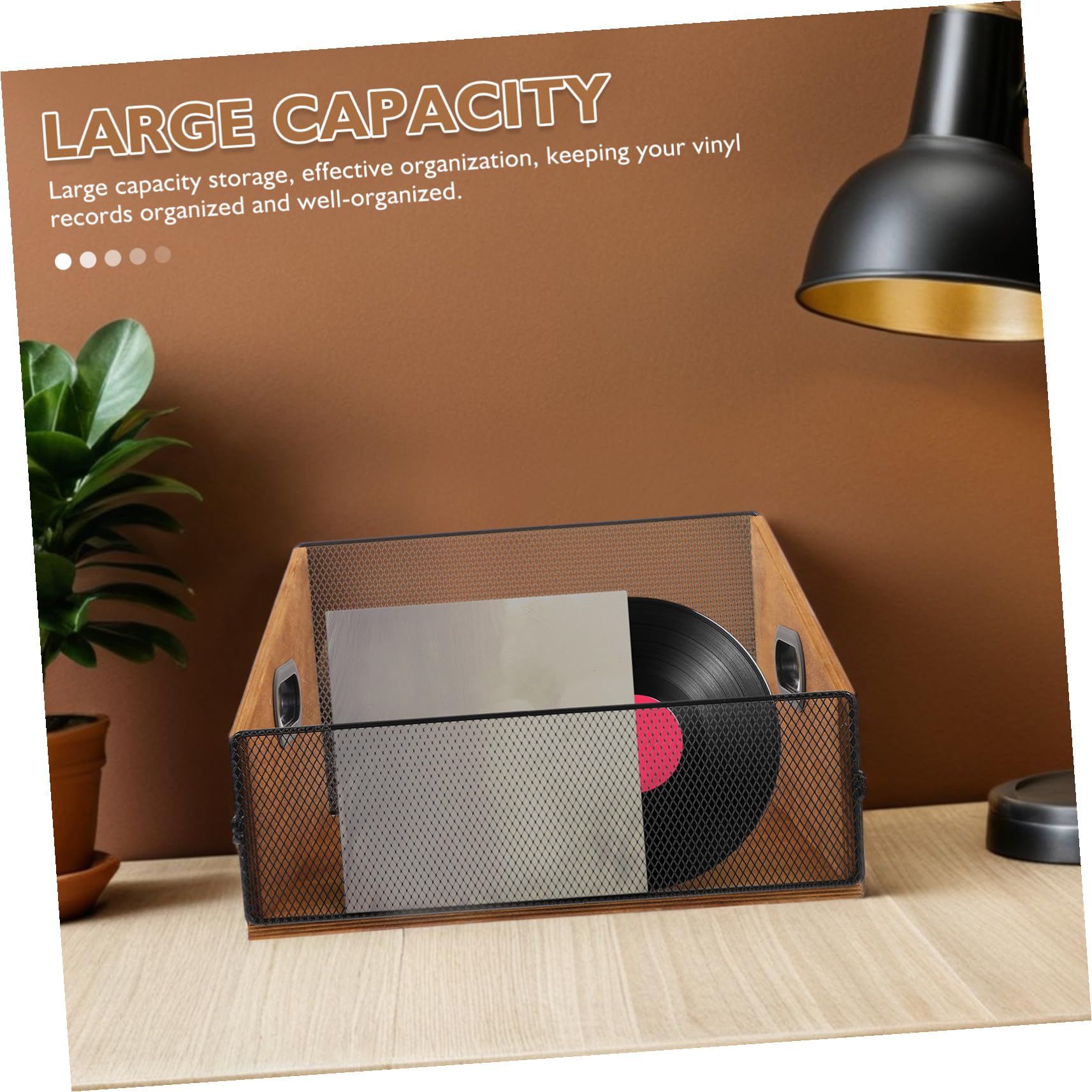 Scatola Porta Vinili in Legno con Maniglie Ergonomiche Organizer Album e File Finitura Liscia Protettiva per Dischi e Libri Cassa Portatile per Media