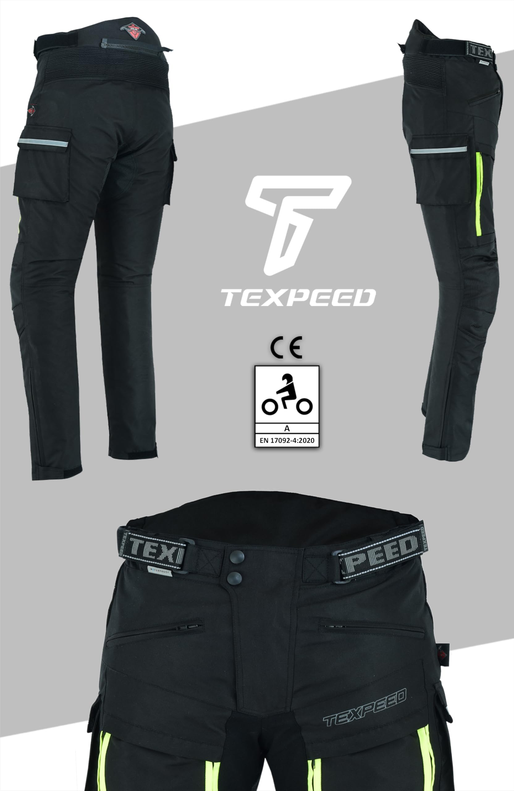 Texpeed Motorradhose Mit Protektoren Herren - Textil Wasserdicht Motorroller Motorrad Bikerin Mit Schutz Rüstung (EN 1621-1) - Sommer/Winter Schwarz - 4XL