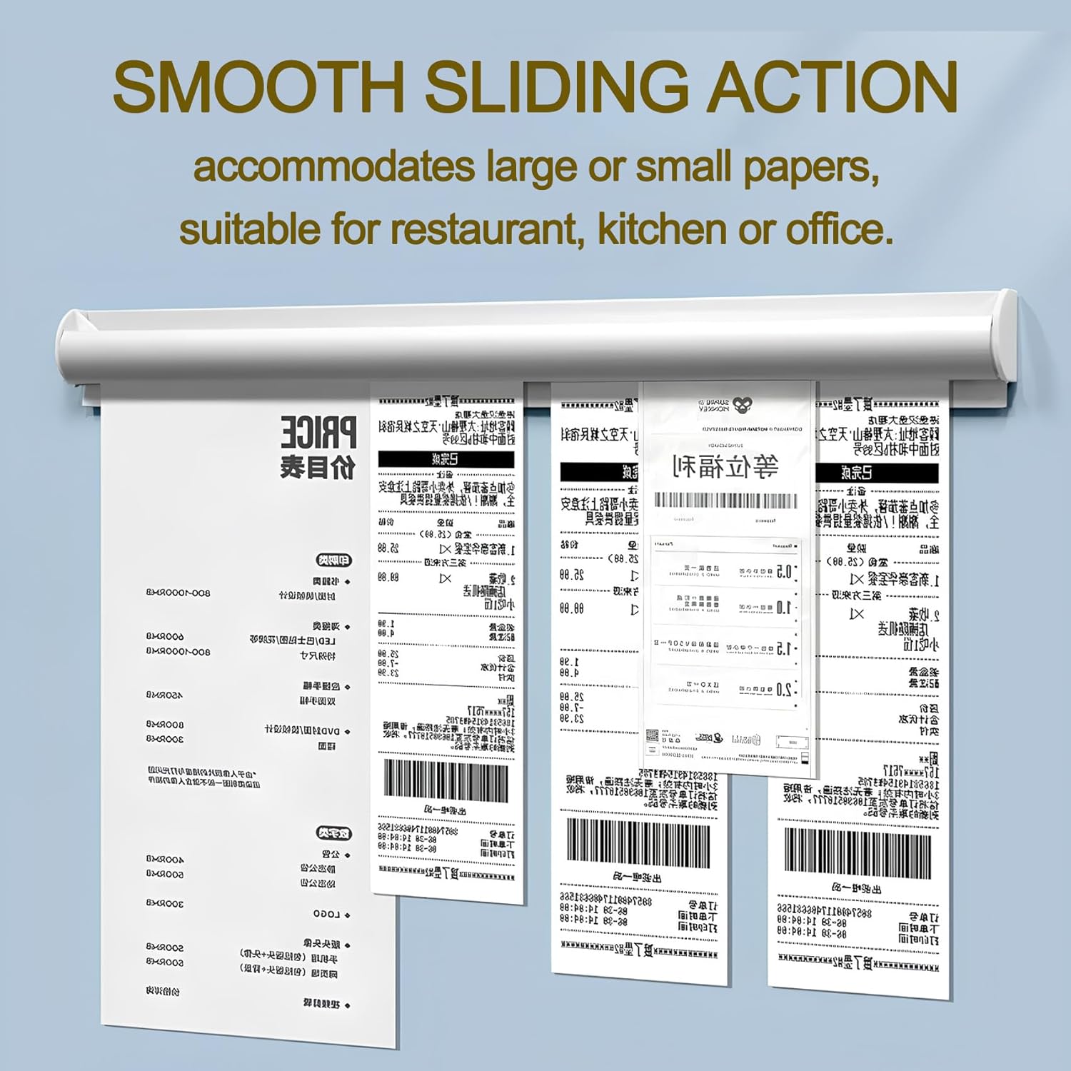 2 Pack Ticket Holders Receipt Holder for Restaurant, No Drill Restaurant Order Ticket Holders for Kitchen Office Walls Refrigerator Home Pubs Bars Cafes(19.6 Inch, Sliiver, 2p)