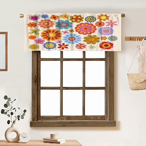 Miniatura 18 de Cortina de cenefa floral de los años 70, diseño retro con estampado de flores amarillas y verde lima, estilo de los años 70 y 60, cenefa con 70