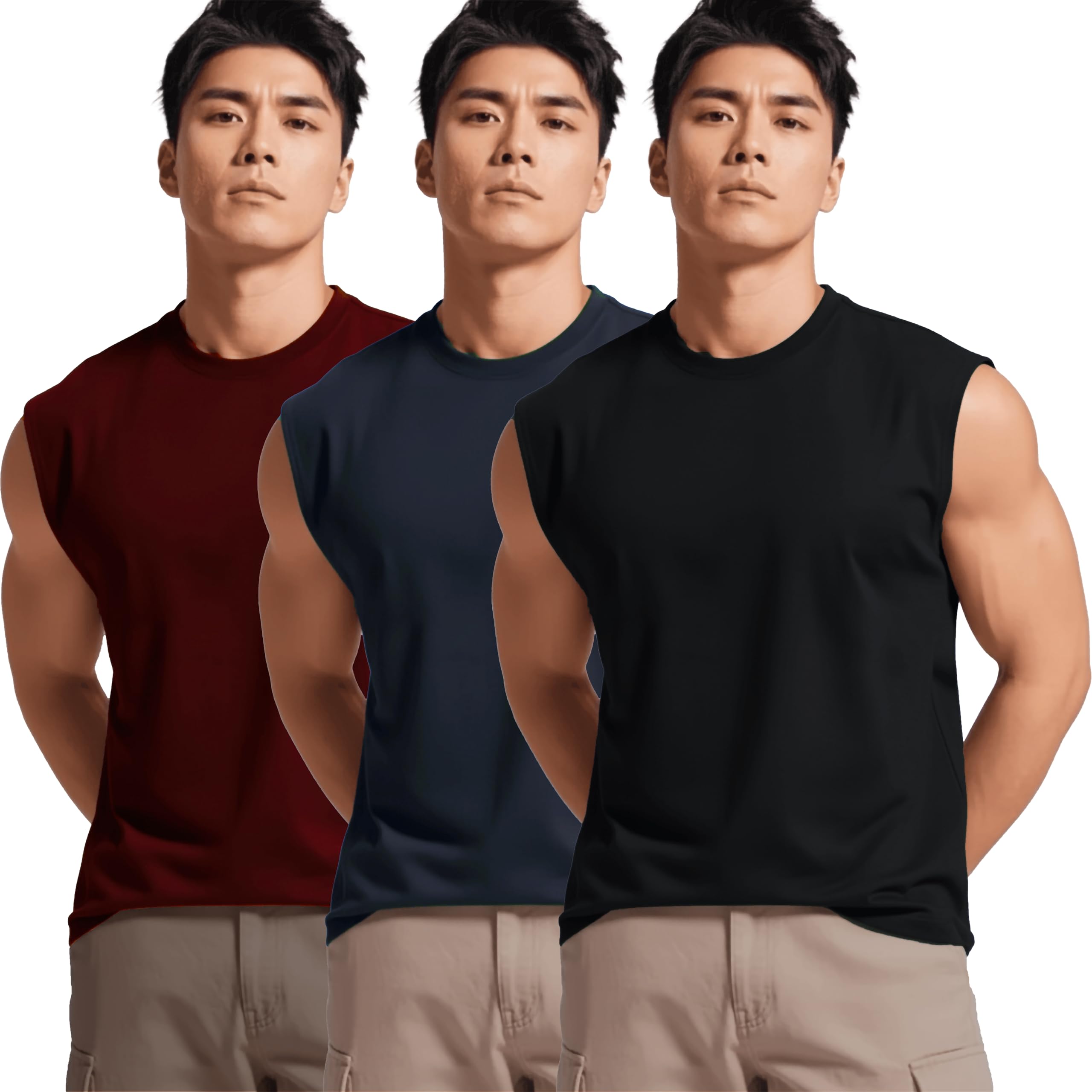 Cotton Regular Fit,Sleeveless, Gym Vest for Men, Set of 3 (Multicolour)