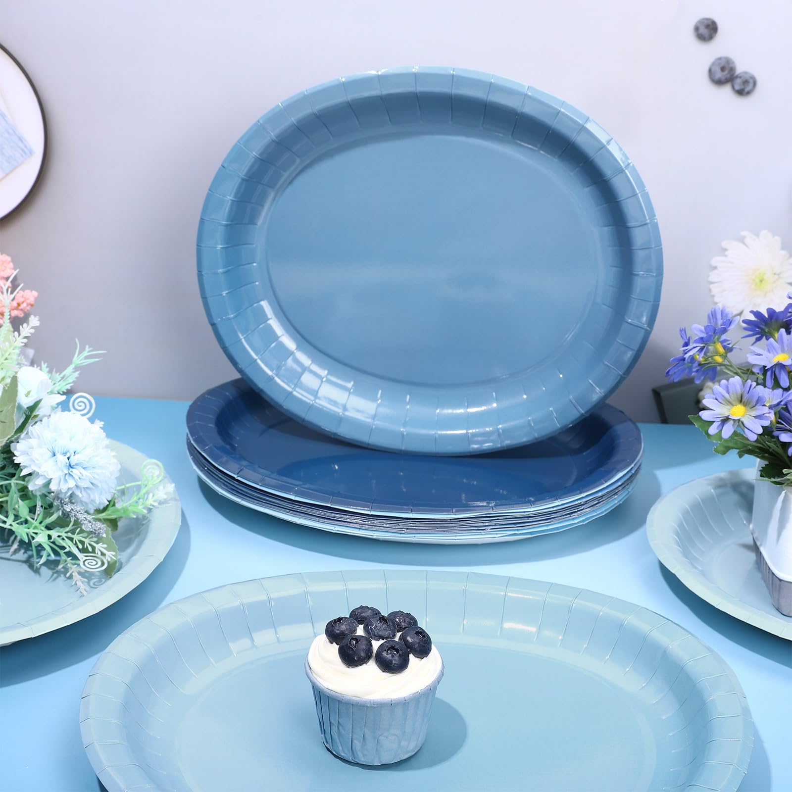 Amazon.com: FYSUIMU 40Pcs Dusty Blue Oval Paper Plates 12 x 10