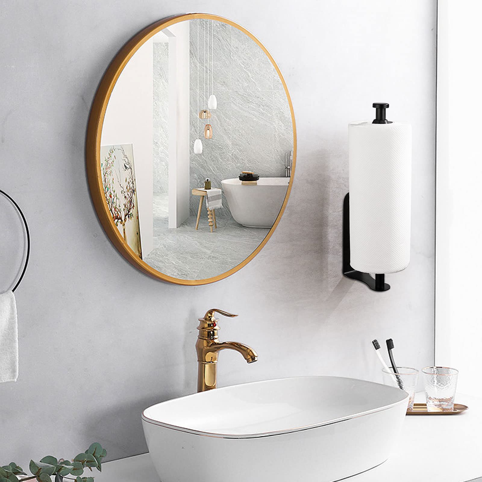 VEHHE Porte Essuie-Tout Mural Sans Perçage - Support Sopalin Auto-Adhésif Noir - Cuisine & Salle De Bain