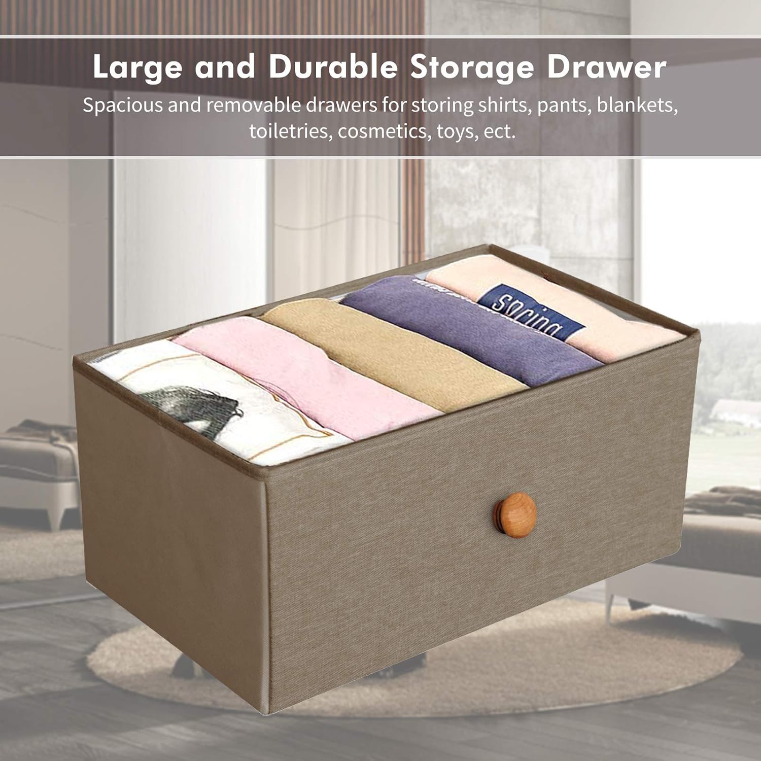 Storage Tower with 7 Drawers, 3 4 Tier Dresser for Bedroom, Closet Organizer Unit Furniture, Corner Chest Bin Organization for Living Room, Dorm, Steel Frame Easy Pull Fabric Bins, Wooden Top-DS0005D : Home & Kitchen