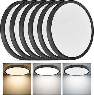 6PK 12 Inch Super Slim LED Flush Mount Ceiling Light, 24W, 2520LM, Selectable 3000K/4000K/6000K CCT, Low Profile Round Flat Panel Light for Bedroom, Kitchen, Hallway (Black)