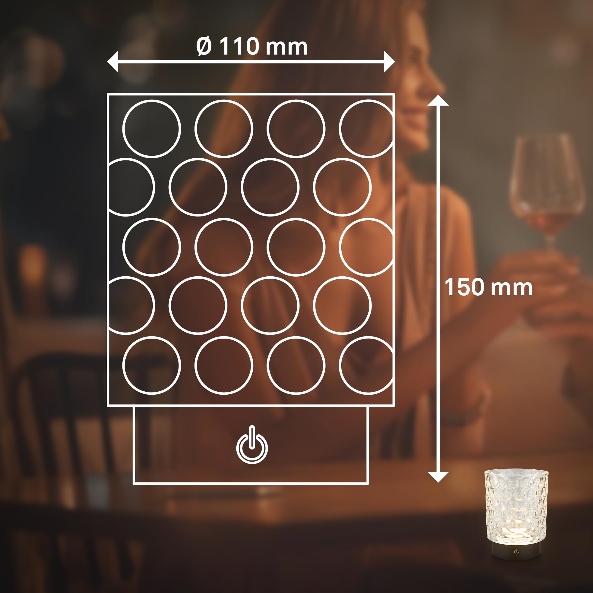 Briloner - Lampada da tavolo a LED senza fili IP44 con corpo in vetro, dimmerabile a tocco, batteria ricaricabile e sorgente luminosa intercambiabile, lampada da comodino, 15x11 cm, trasparente