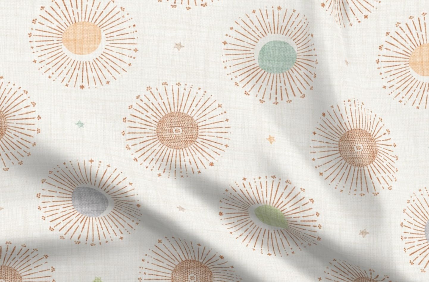 Spoonflower Fabric - Boho Baby Kids Celestial Sun Stars Moon Sky Sunburst Bohemian Printed on Petal Cotton Fabric Fat Quarter - Sewing Quilting Apparel Crafts Decor