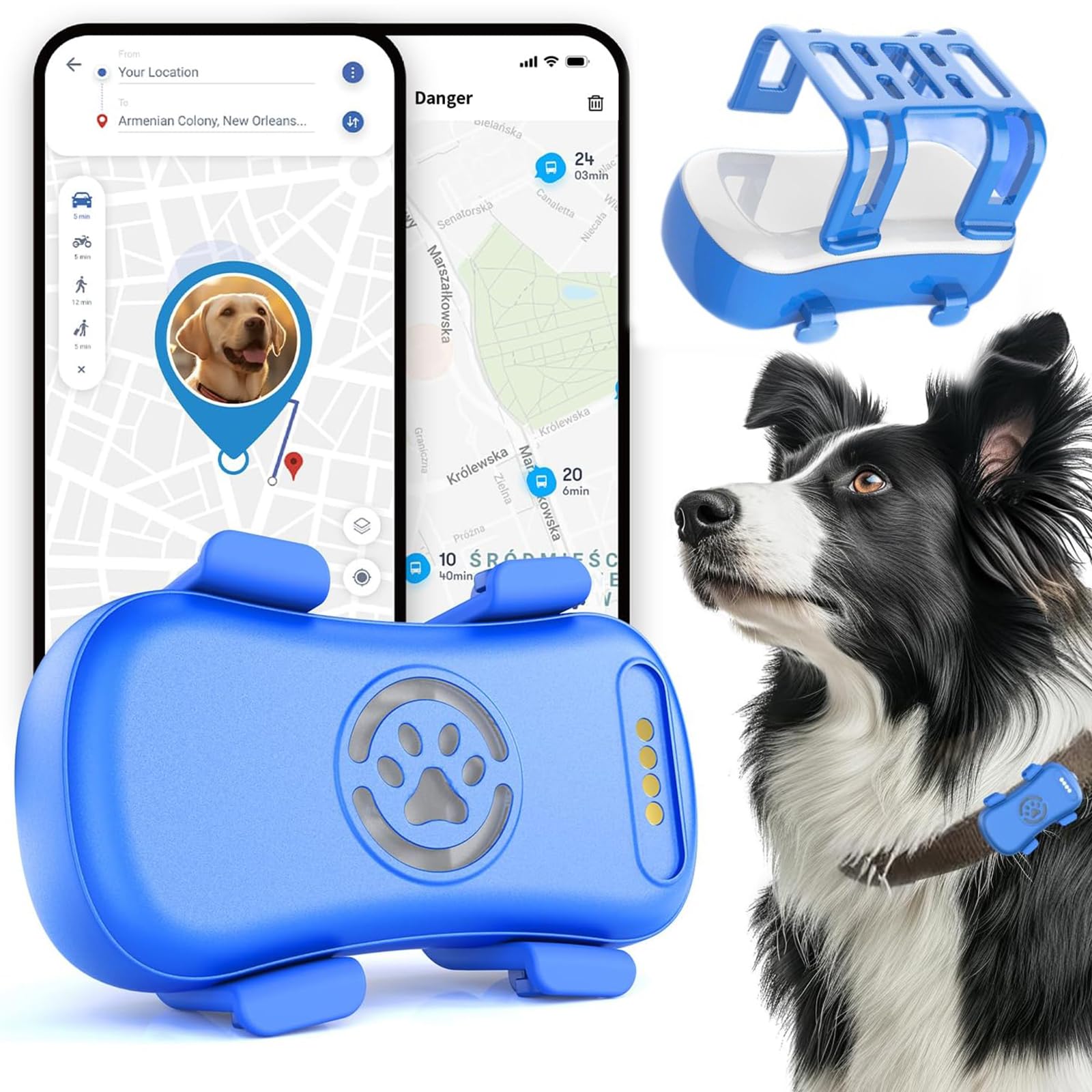 Nuevo Localizador GPS Perros, astreador De Actividad Inteligente, Rastreo Vía Satélite, Historial de ubicaciones, Avisos de Salud, Seguimiento de ladridos, Rastreador De Mascotas 100% Impermeabl