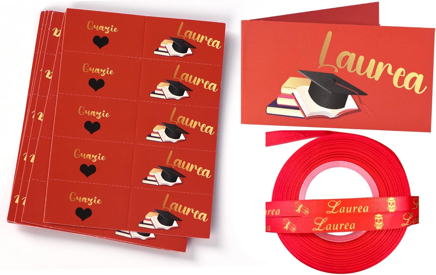 MKISHINE Bigliettini Bomboniera Laurea Rossi, Biglietti Sacchetti