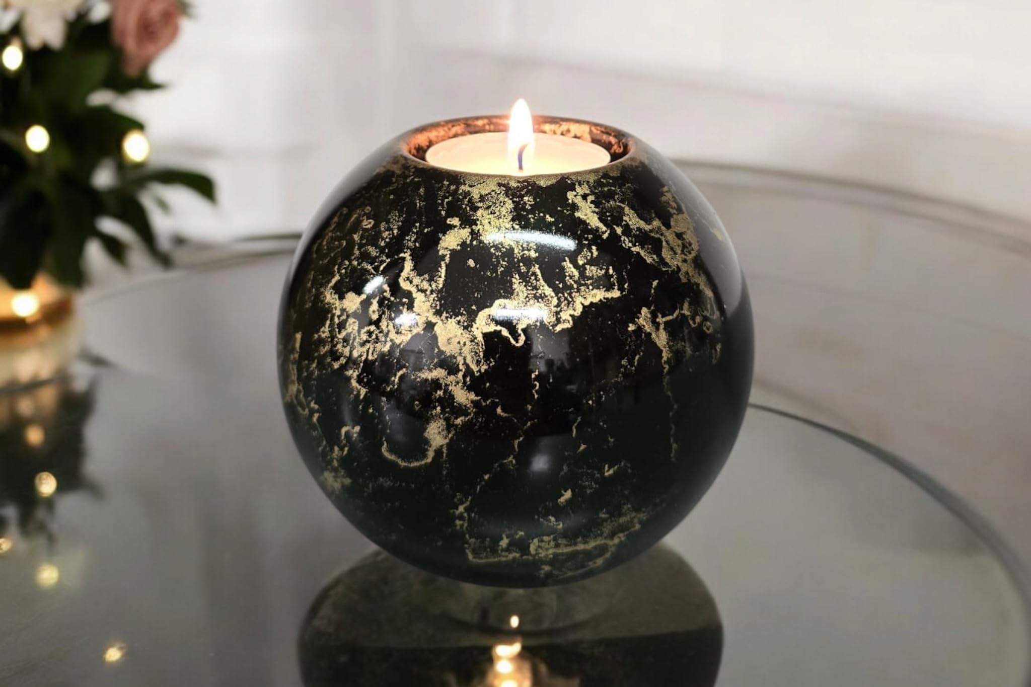 Urna per ceneri in vetro con portacandela - urna elegante per cane e gatto - 500 ml - nero oro