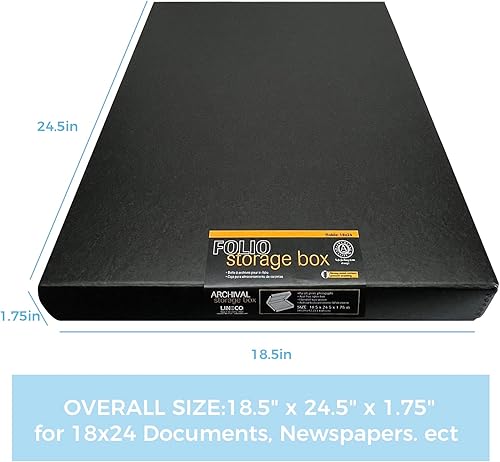 Miniatura 2 de Lineco Caja negra de 18 x 24 pulgadas, 18.5 x 24.5 x 1.75 pulgadas, borde metálico archival. Protege la longevidad, organiza y almacena fotos,