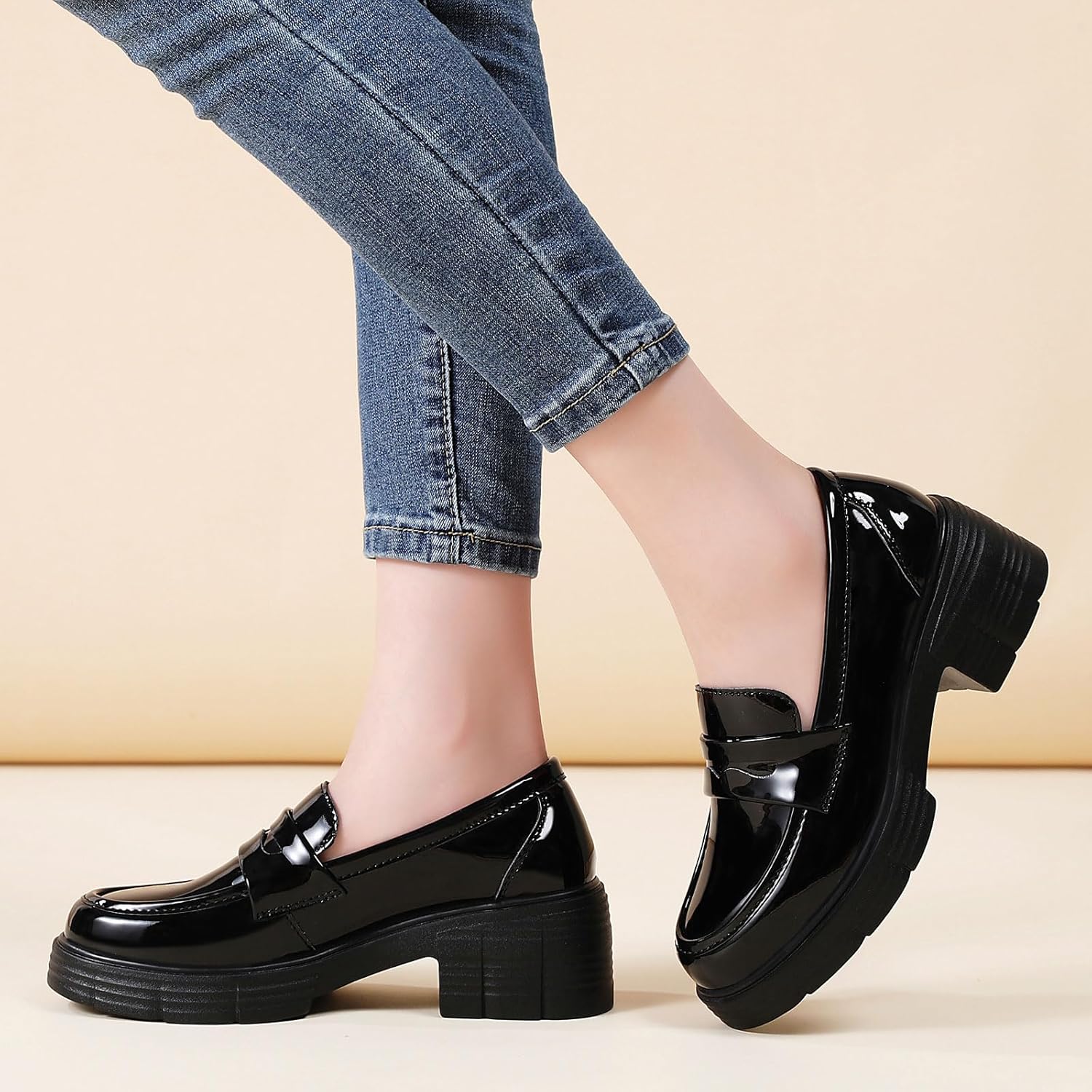 TKKAE Loafers for Women Women's Penny Platform Chunky Loafers Slip-Ons Comfortable Business Casual Dress Office Work Shoes for Ladies - Image 2