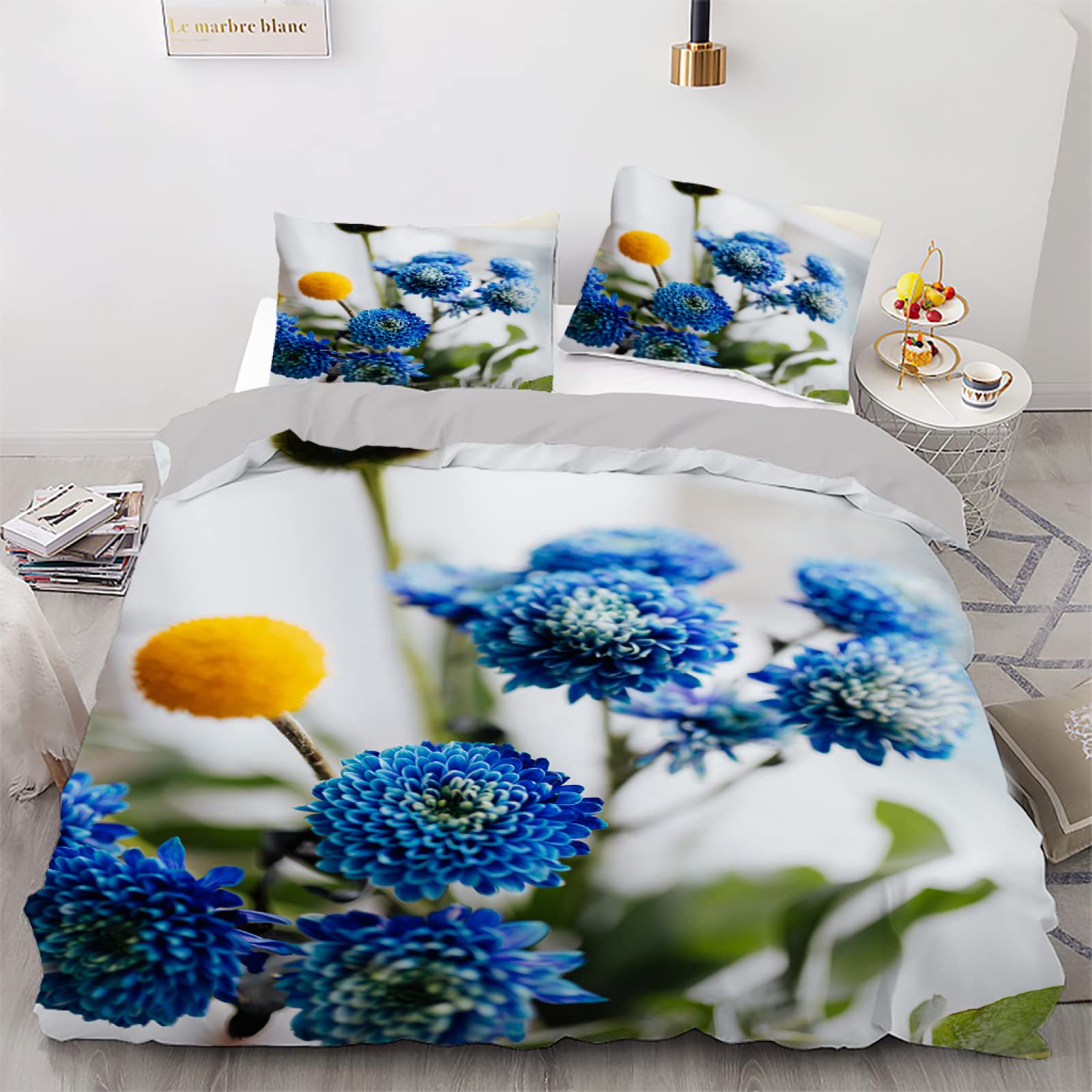 Housse de couette 90x190 fleurie pour chambre d'enfant et ado parure hortensia bleu doux
