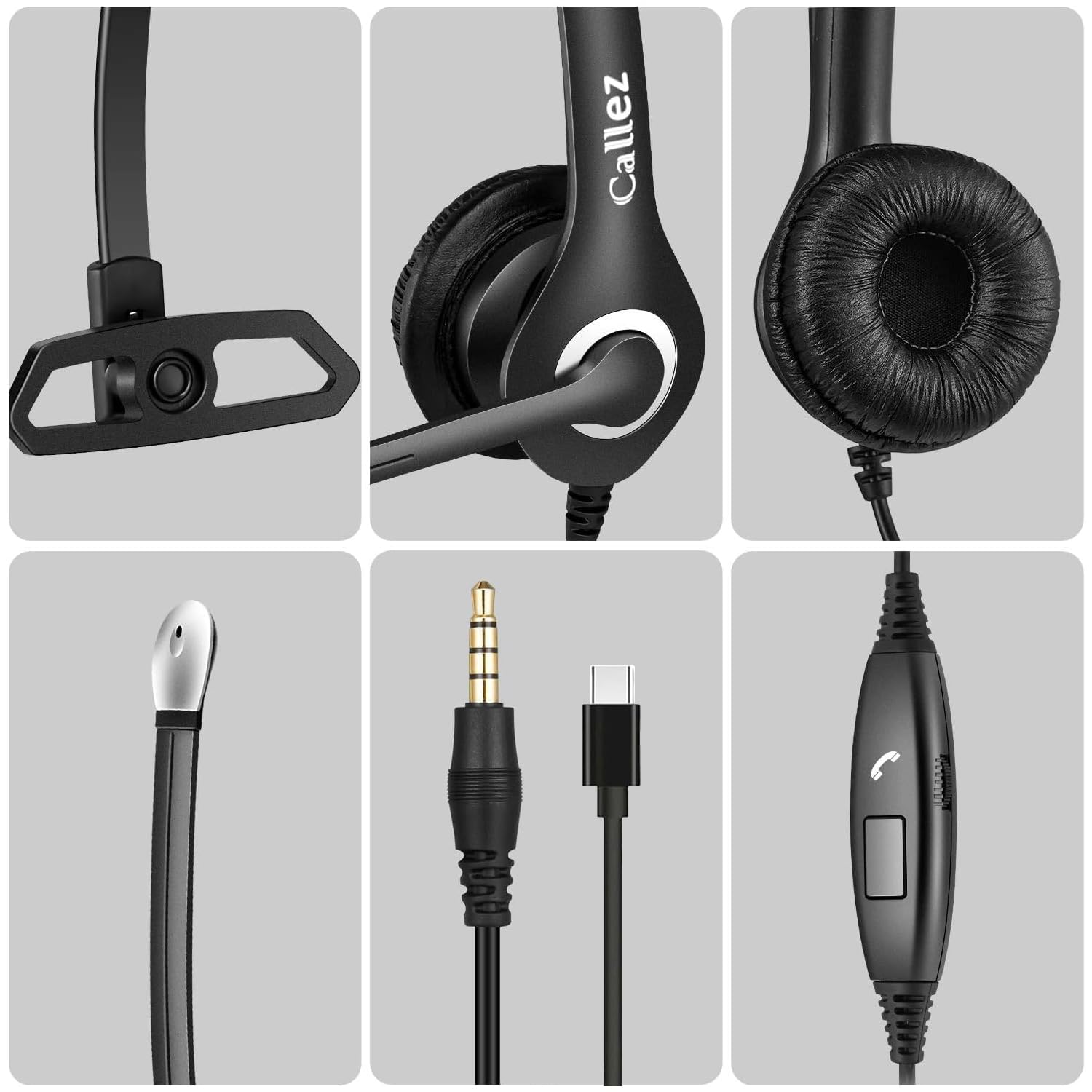 Cuffie PC Telefono Cellulare con Microfono Cancellazione del Rumore, Auricolare PC 3,5mm USB C per Computer Smartphone Laptop, Business Ufficio, Skype Zoom Seminario Web, Chat Chiare, Ultra Comfort