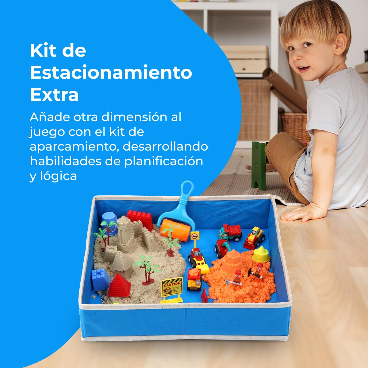 NK Set Arena Mágica para Niños 2 3 4 5 6 años - Juego de Construcción Infantil con 1.36kg de Arena Kinética de 2 colores y Arenero de 40x40cm, Juguete Regalo Original Navidad Cumpleaños (48 piezas)
