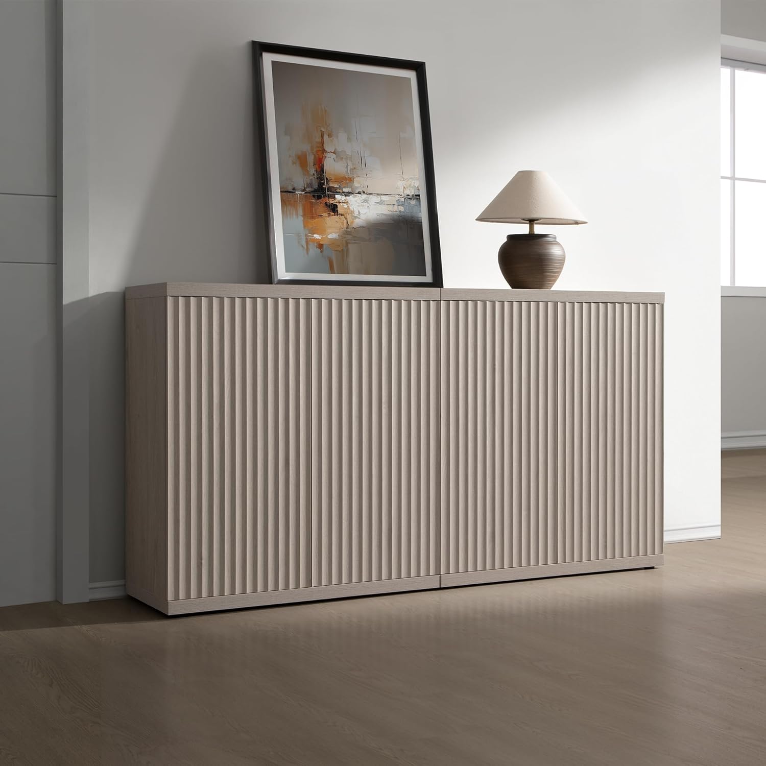 SICOTAS Buffet Cabinet with Storage Accent Sideboard Modern Credenza with Doors & Shelves Fluted Media Console Mid Century Coffee Bar Table for Living Room Kitchen Dining Room Hallway（2PCS） 2 Pieces White Alder