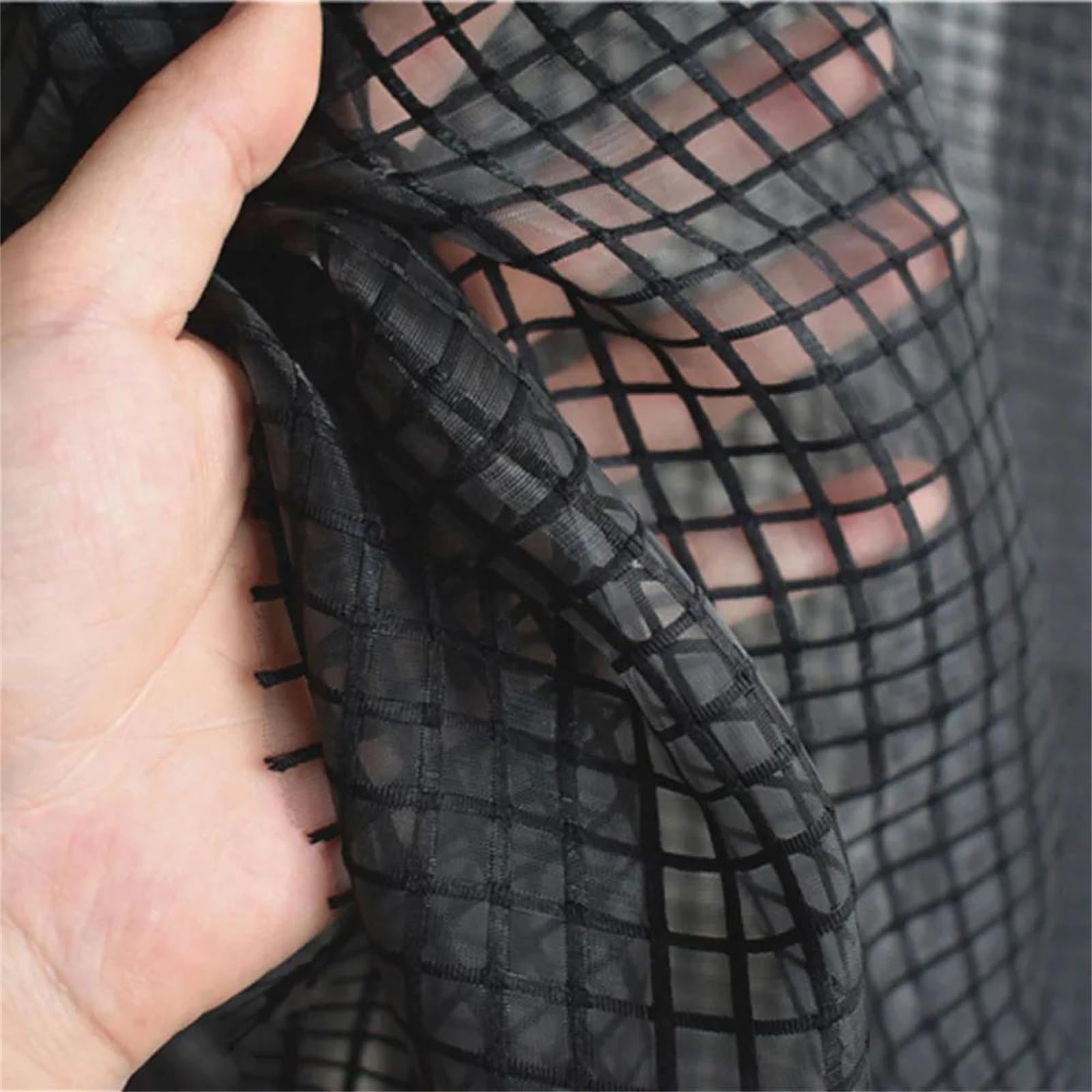 Organza Fabric, Polyester Grid Organza Fabric Black and White 90cm x 145cm(Black,90cmx145cm)