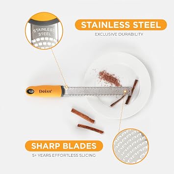 Deiss PRO Citrus Zester & Cheese Grater Parmesan Cheese Lemon, Ginger, Garlic, Nutmeg, Chocolate, Vegetables, Fruits - Razor-Sharp Stainless Steel Blade, Wide, Dishwasher Safe