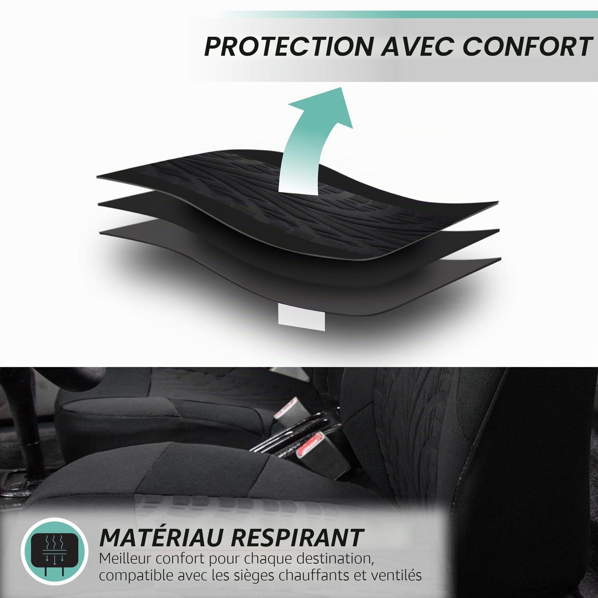 Housse Siege Voiture pour Peugeot 5008 7 Places 2017-2025, Avant Arrière Ensembles Housses Siège, Respirant Toutes Saisons, Accessoire Voiture,Black