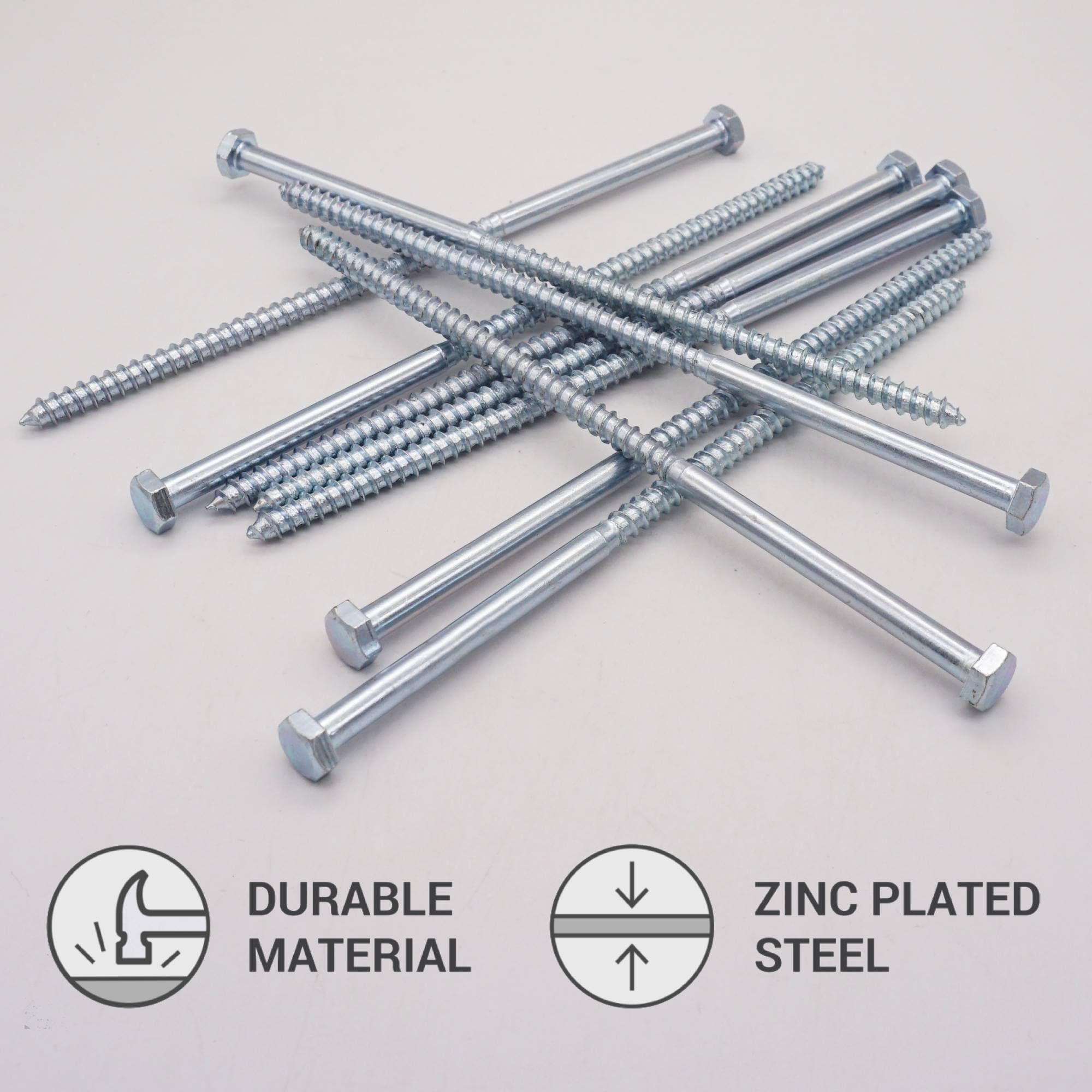SKIR'CO (4 pcs) Zinc Plated Steel Hexagonal Head Wood Screws M6 x 160 mm, DIN 571 Coach Screws, Hex Screws, Lag Bolts - Image 3