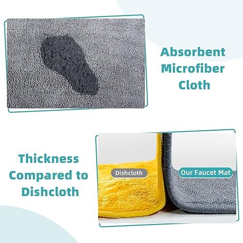 Miniatura 5 de PoYang 2 Pack Faucet Mat for Kitchen Sink Splash Guard Long: Super Absorbent Microfiber Sink Water Splash Guard Behind Kitchen Faucet Mat for