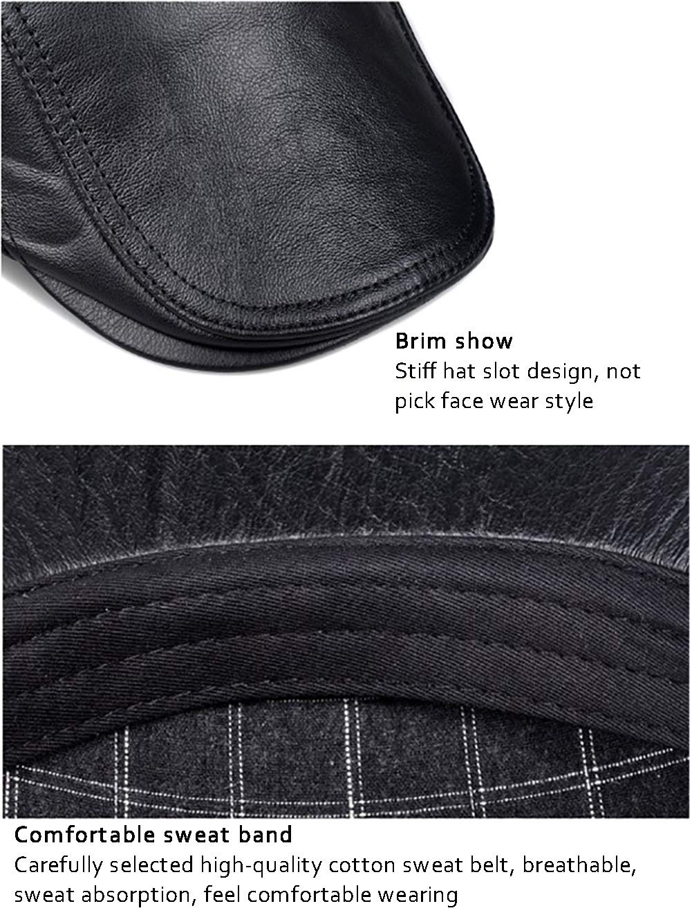 G&F Anziani Pelle Vera Berretto Pelle Bovina Cappello Piatto Tenere Caldo Inverno Moda 55-60 Cm (Color : Black, Size : L)