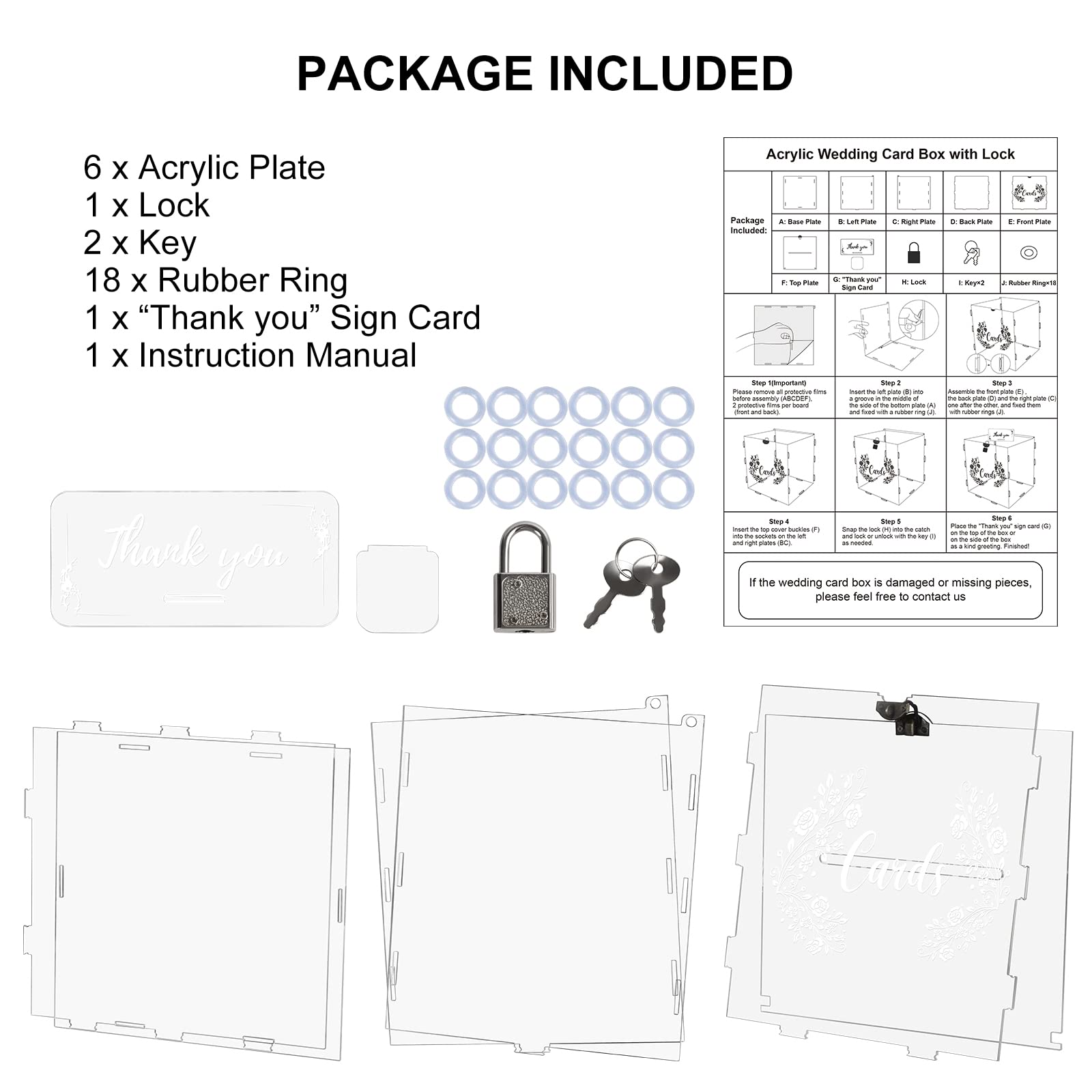 Caja Acrílica para Tarjetas de Boda Con Cerradura - Grande y Transparente Con Letrero - Para Regalo, Recepción, Aniversario y Fiesta de Cumpleaños