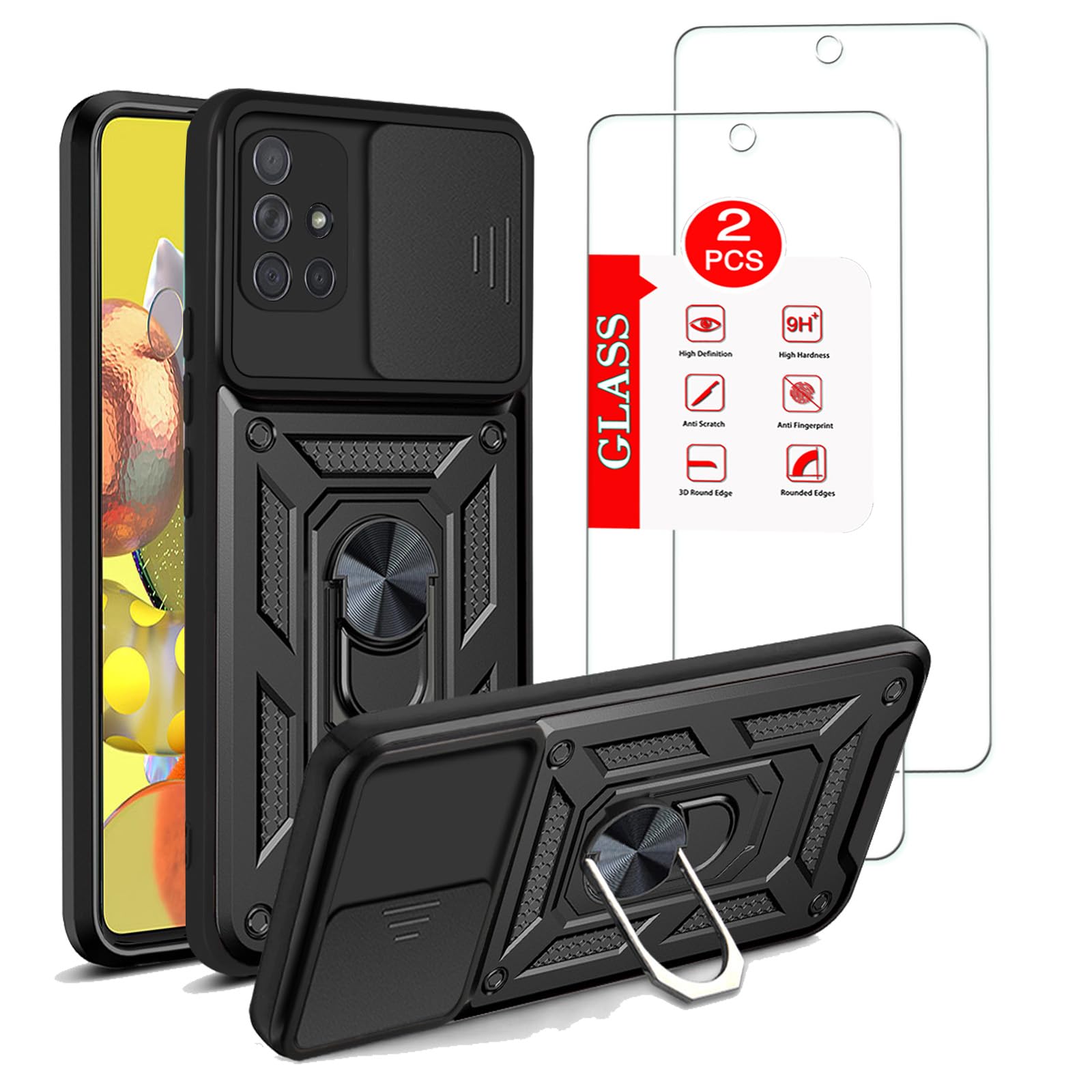 For Samsung Galaxy A51 5G【Not fit 4G】Case with [2 Pack] Tempered Glass Screen Protector, For Galaxy A51 5G [Military-Grade] Protective，with Lens