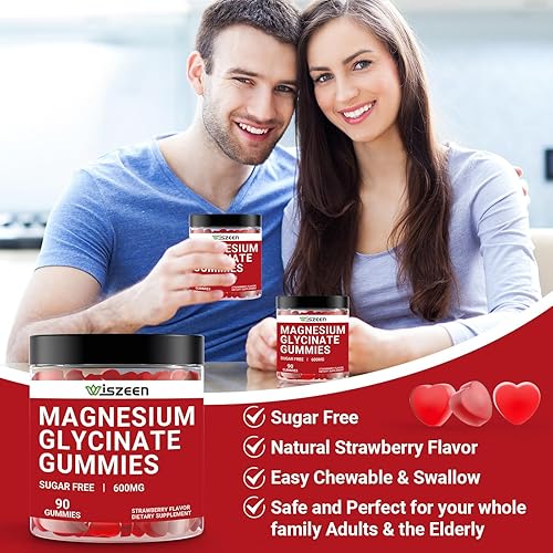 Miniatura 6 de Gomitas de glicinato de magnesio, 60 porciones, gomitas masticables de glicinato de magnesio sin azúcar con L-treonato, Ashwagandha para adultos