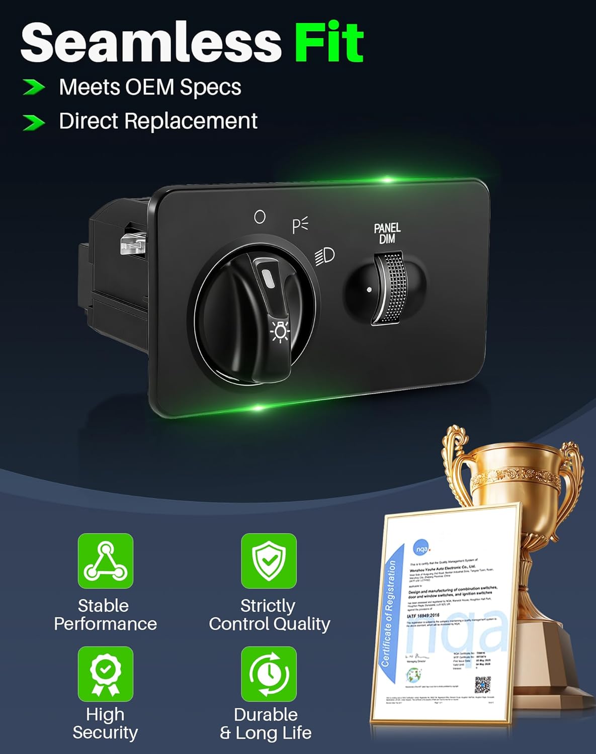 Headlight Dimmer Switch Compatible with Ford F250/F350/F450/F550 Super Duty Trucks (1999-2000), Ford F650 / F750 Trucks (2000-2005), 1999 F800 Trucks, Replaces F81Z11654AA, 88924369