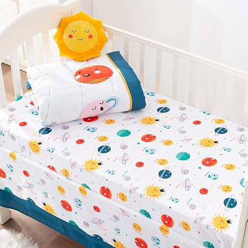 Miniatura 4 de Bertte Juego de ropa de cama de cuna de 4 piezas para niños y niñas, ropa de cama de bebé, tamaño estándar, suave, juego de cuna que incluye edredón