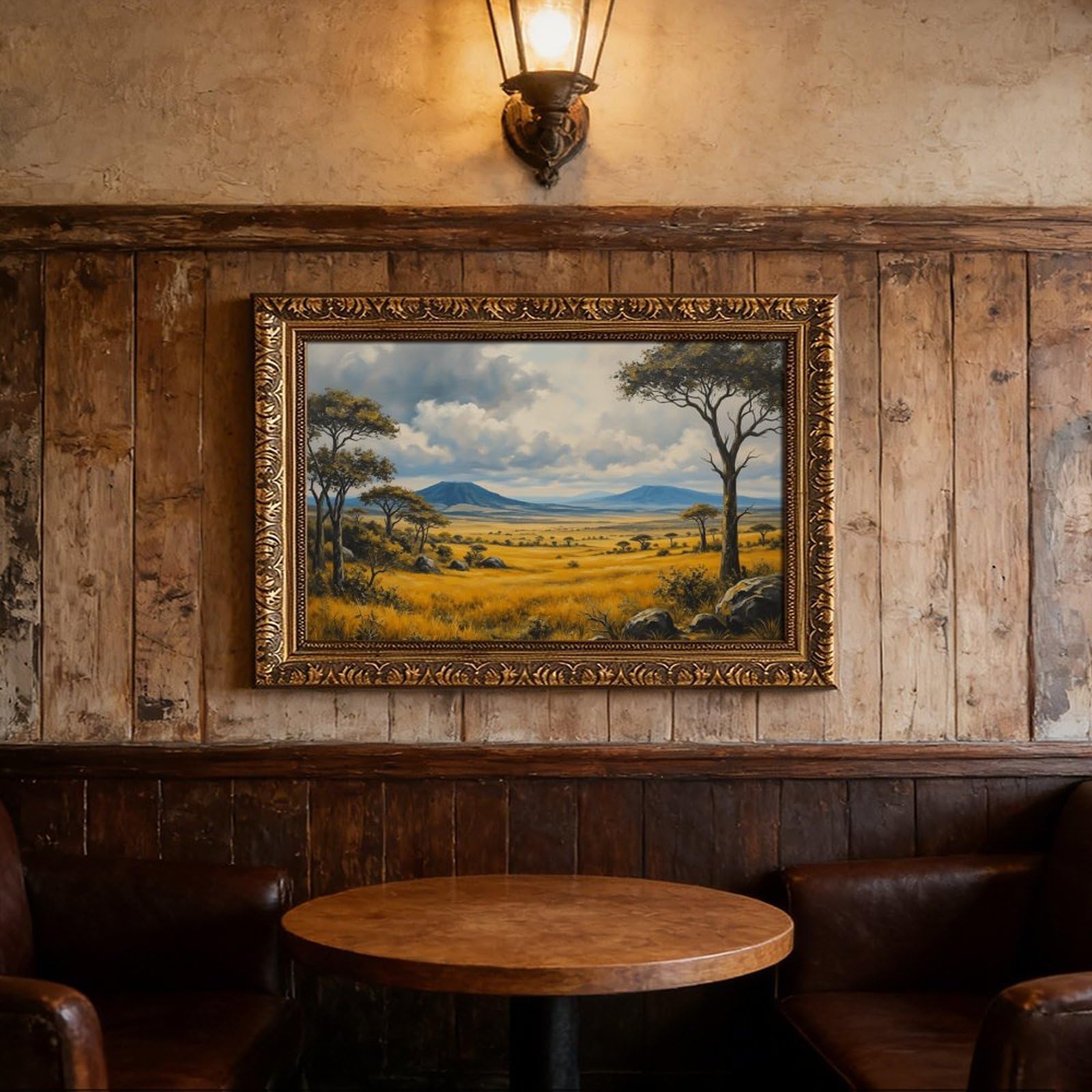Mnyuein Póster de paisaje pastoral de la naturaleza, 7 lienzos, decoración de pared, pinturas para sala de estar, dormitorio, marco dorado retro, 12 pulgadas de largo x 18 pulgadas de ancho
