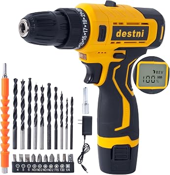 Cordless Drill Set, 12V Power Drill Set with Battery & Charger, 3/8 Keyless Chuck, 310 inch-lbs Power Drill, LCD Screen Electric Drill, 25+1 Torque Settings, Mini Drill for Garden Home DIY Project