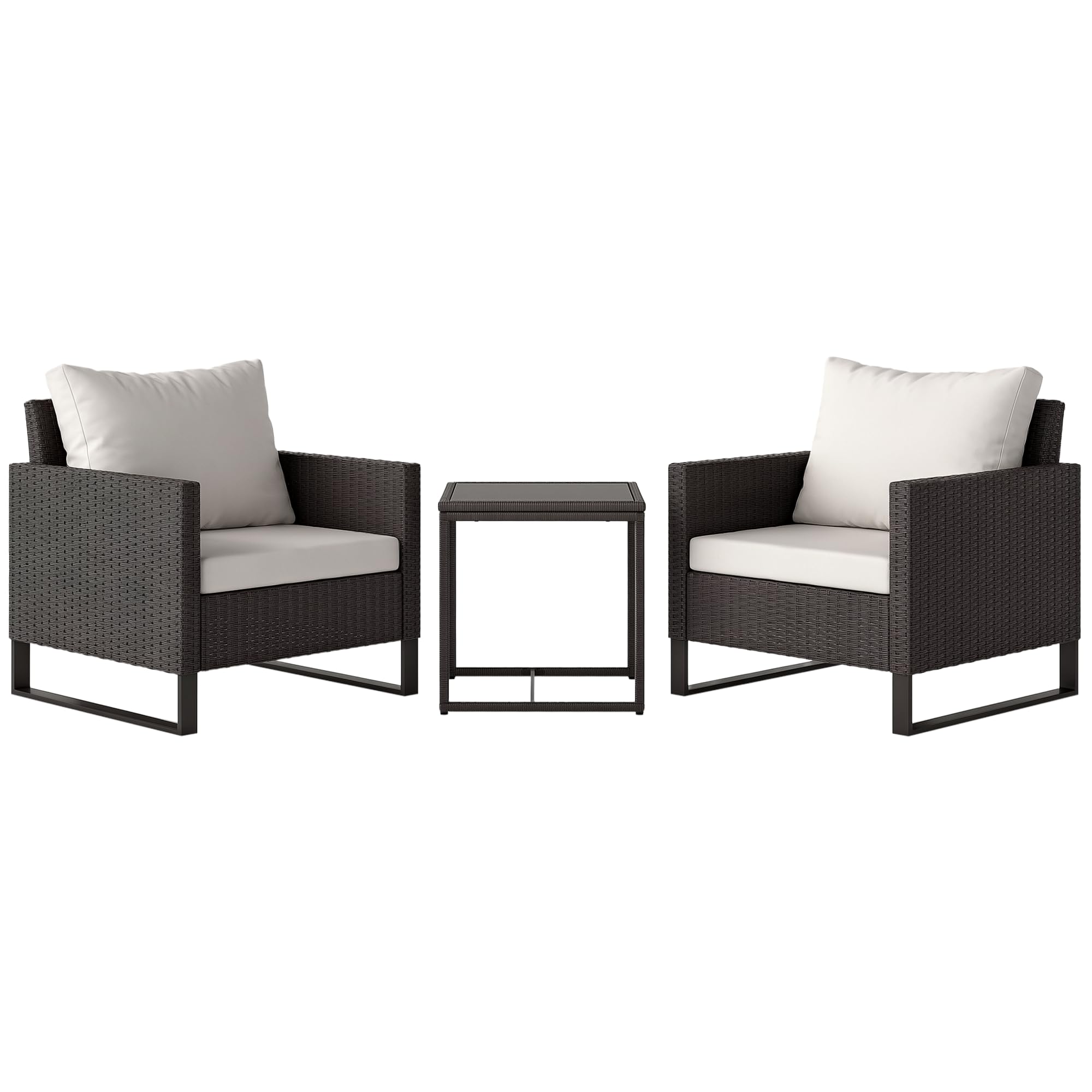 Outsunny Garden Furniture Set Steel, Pe Rattan Brown Outdoor 3 Pieces