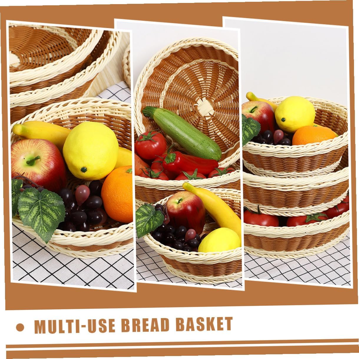 SOLUSTRE Multi-use Woven Fruit and Bread Basket, 30x9cm Fake Rattan Desk Sundries Storage Tray, Household Food Serving Basket for Kitchen and Dining