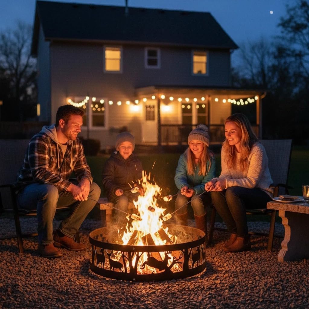 Fire Ring - 36Inch Wood Burning Steel Ring for Outdoor & Backyard Use - Heavy Duty Portable Camping Firepit for Family Gatherings