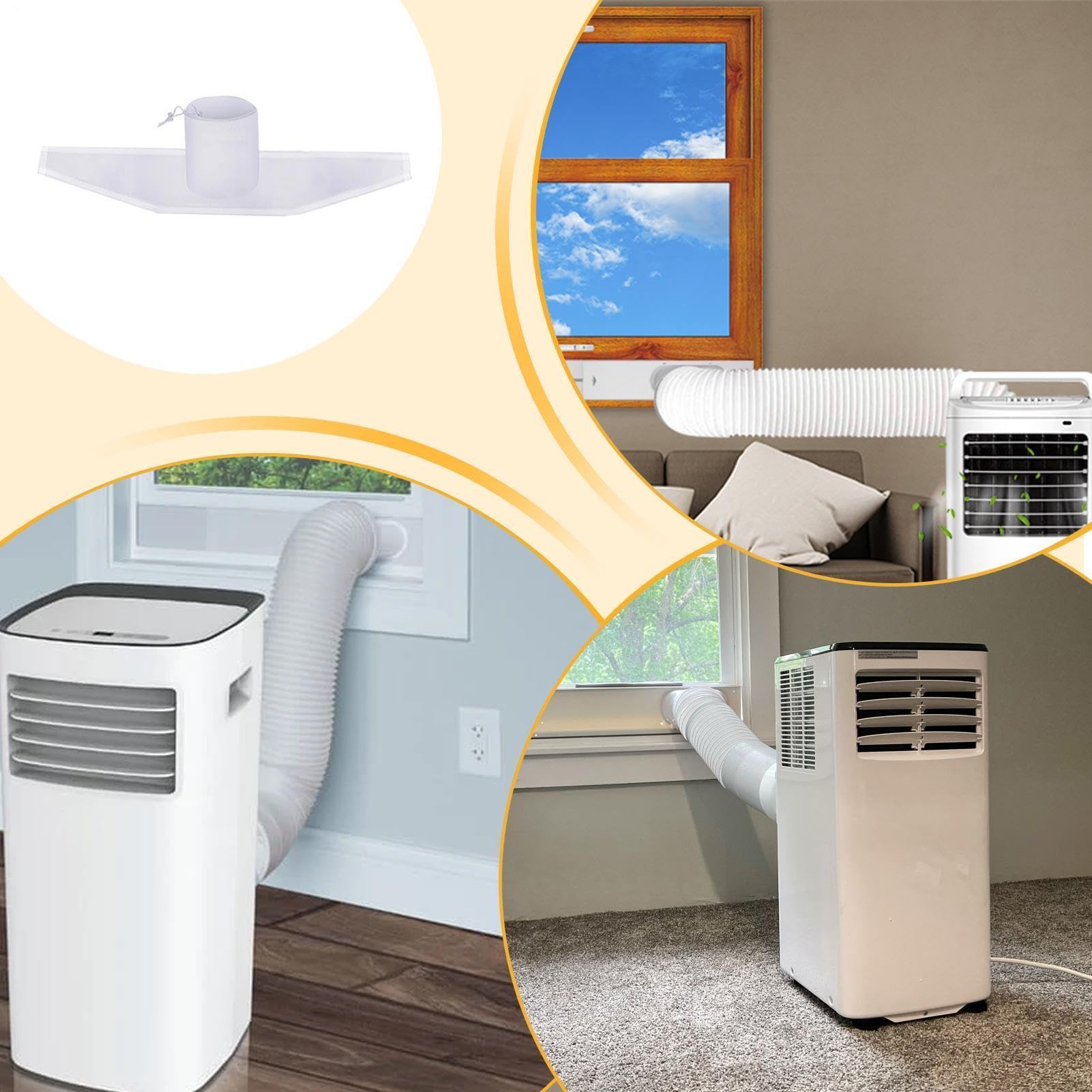 Kit de sellado de aire acondicionado para ventana, resistente al agua, sin taladrar, protector de ventilación de CA, carcasa de tela portátil para el hogar, dormitorio, apartamento, alquiler, hotel